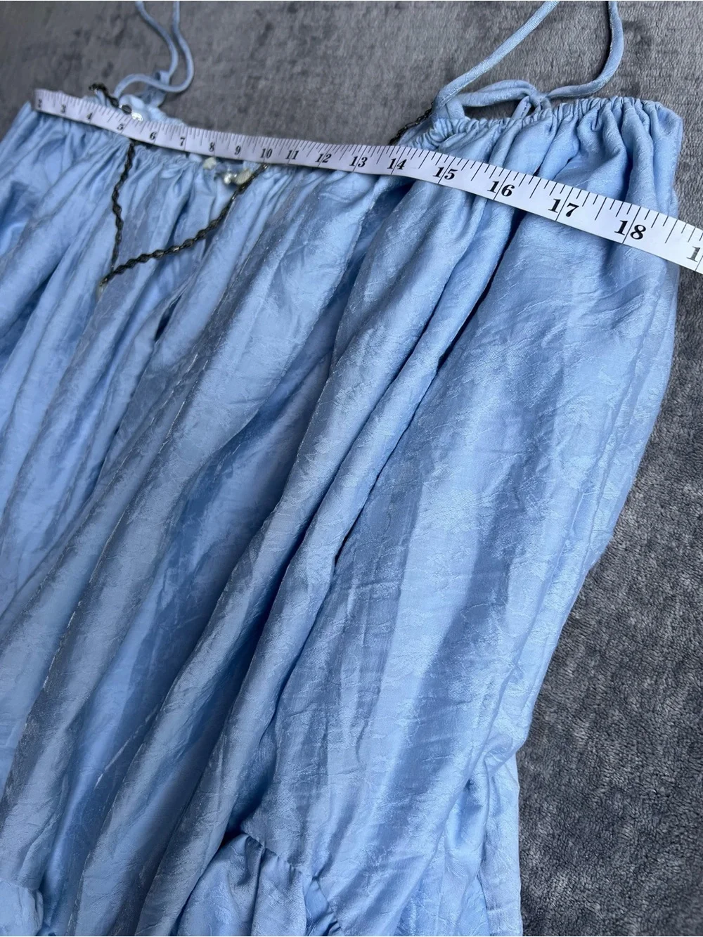 Babydoll Mini Dress Sz M Linen Blend Light Blue Ruffle Spaghetti Strap Angelic_7